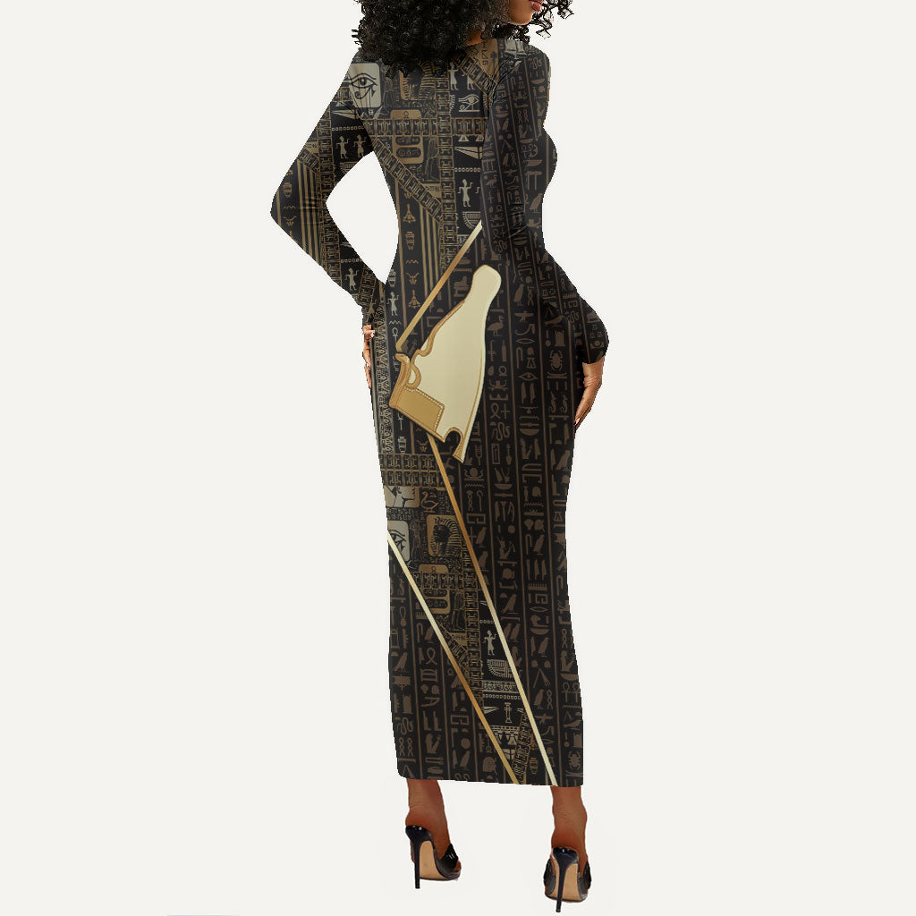 Egypt Hedjet Crown Long Sleeve Bodycon Dress Ancient Mythology Upper Pharaoh