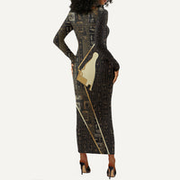 Egypt Hedjet Crown Long Sleeve Bodycon Dress Ancient Mythology Upper Pharaoh