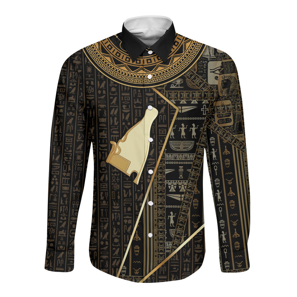 Egypt Hedjet Crown Long Sleeve Button Shirt Ancient Mythology Upper Pharaoh