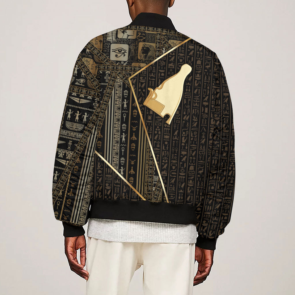 Egypt Hedjet Crown Sleeve Zip Bomber Jacket Ancient Mythology Upper Pharaoh