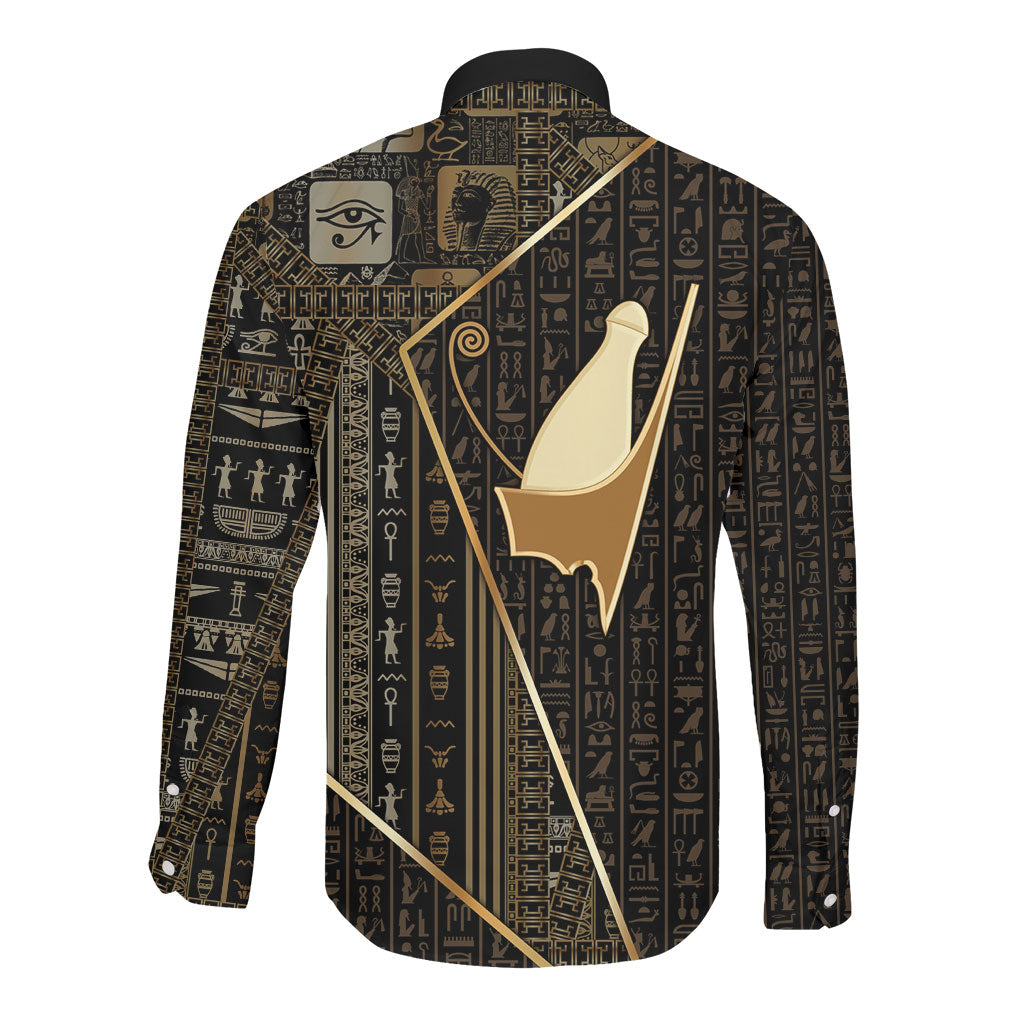 Egypt Pschent Crown Long Sleeve Button Shirt Ancient Mythology Unified Pharaoh