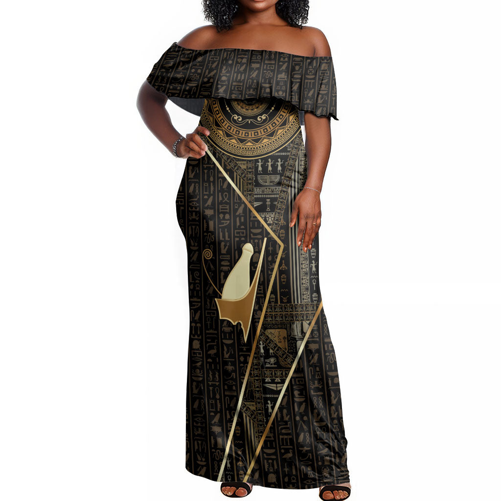 Egypt Pschent Crown Off Shoulder Maxi Dress Ancient Mythology Unified Pharaoh