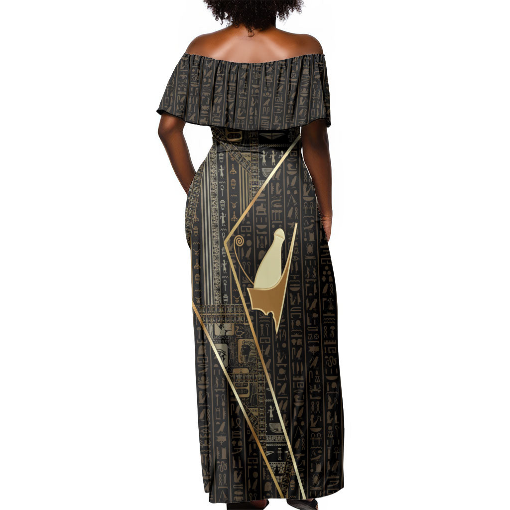 Egypt Pschent Crown Off Shoulder Maxi Dress Ancient Mythology Unified Pharaoh