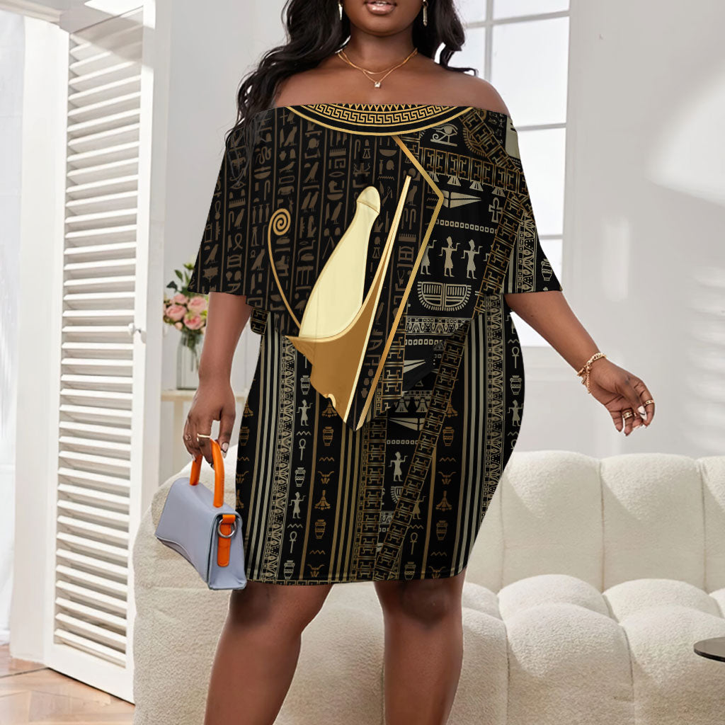 Egypt Pschent Crown Off Shoulder Short Dress Ancient Mythology Unified Pharaoh