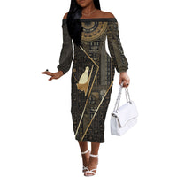 Egypt Pschent Crown Off The Shoulder Long Sleeve Dress Ancient Mythology Unified Pharaoh