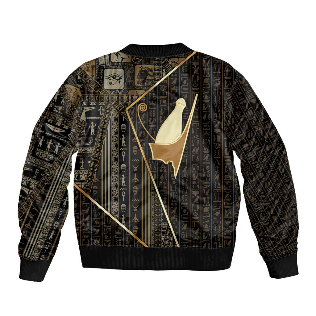 Egypt Pschent Crown Sleeve Zip Bomber Jacket Ancient Mythology Unified Pharaoh