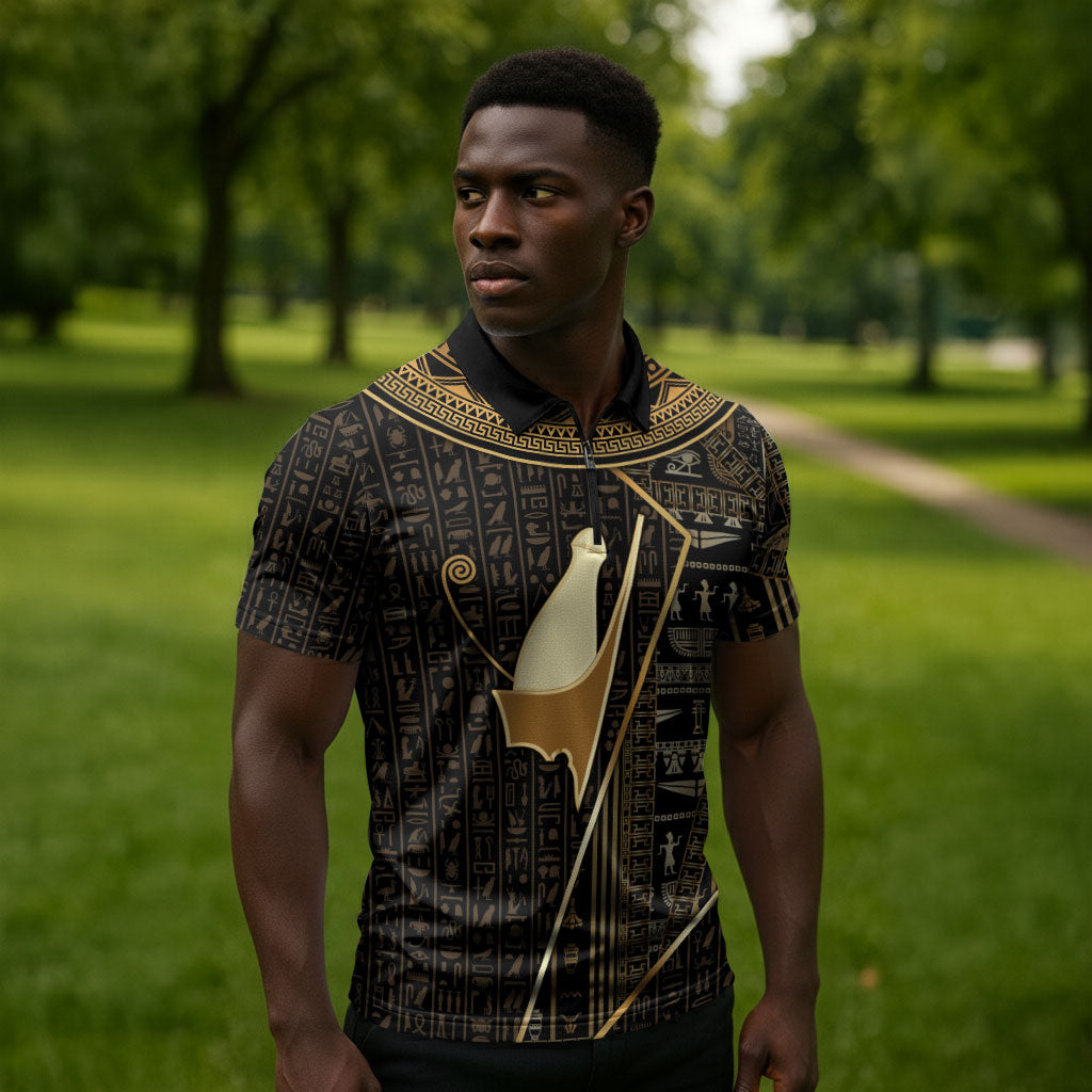 Egypt Pschent Crown Zipper Polo Shirt Ancient Mythology Unified Pharaoh