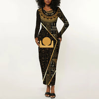 Egypt Akhet Long Sleeve Bodycon Dress Ancient Mythology Horizon Sun Disk
