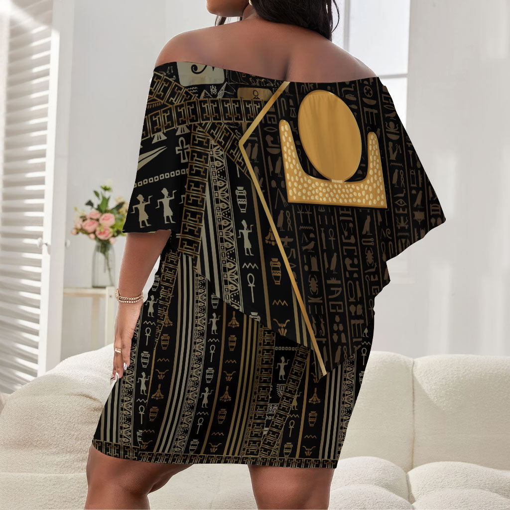 Egypt Akhet Off Shoulder Short Dress Ancient Mythology Horizon Sun Disk
