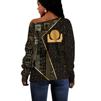 Egypt Akhet Off Shoulder Sweater Ancient Mythology Horizon Sun Disk