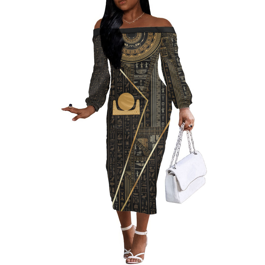 Egypt Akhet Off The Shoulder Long Sleeve Dress Ancient Mythology Horizon Sun Disk