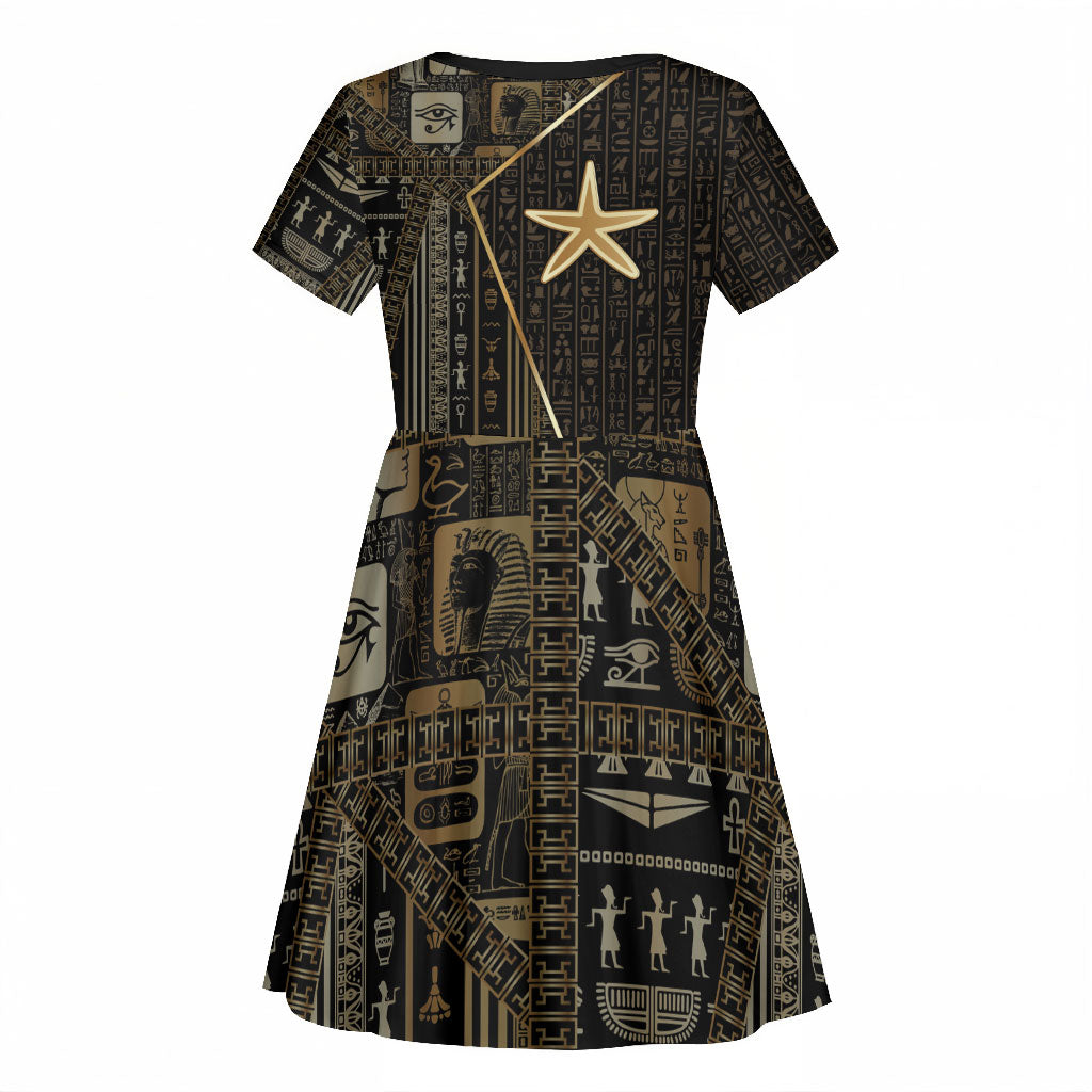 Egypt Seba Kid Short Sleeve Dress Ancient Mythology Golden Star Royal