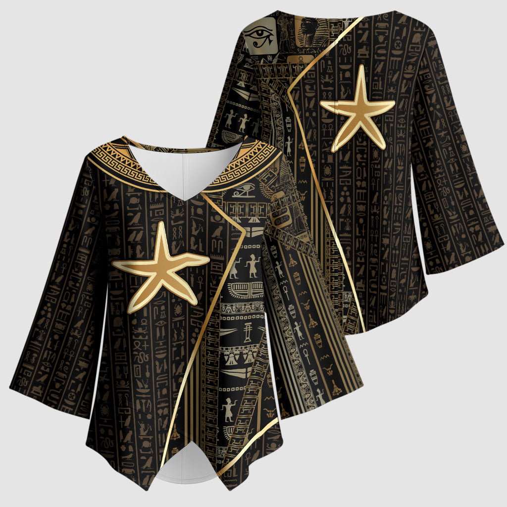 Egypt Seba Kimono Sleeve Blouse Ancient Mythology Golden Star Royal
