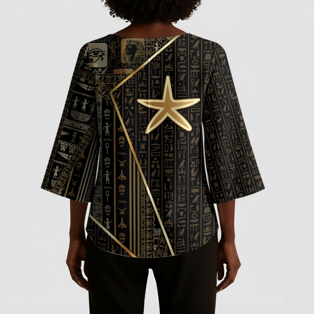 Egypt Seba Kimono Sleeve Blouse Ancient Mythology Golden Star Royal