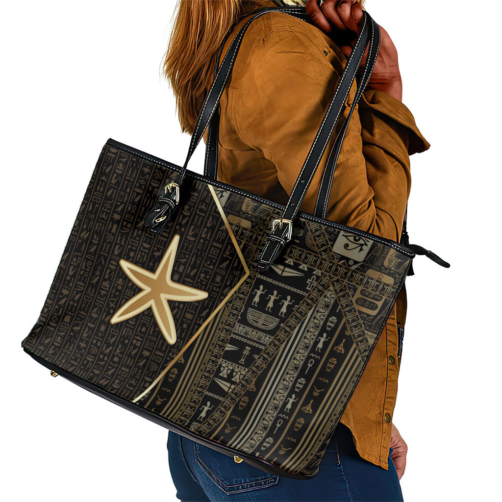Egypt Seba Leather Tote Bag Ancient Mythology Golden Star Royal
