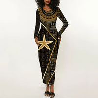 Egypt Seba Long Sleeve Bodycon Dress Ancient Mythology Golden Star Royal