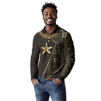 Egypt Seba Long Sleeve Polo Shirt Ancient Mythology Golden Star Royal