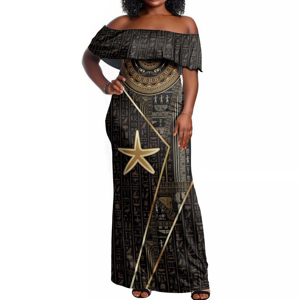 Egypt Seba Off Shoulder Maxi Dress Ancient Mythology Golden Star Royal