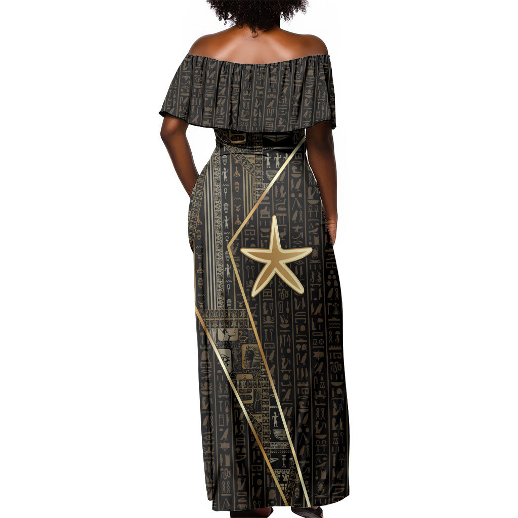 Egypt Seba Off Shoulder Maxi Dress Ancient Mythology Golden Star Royal