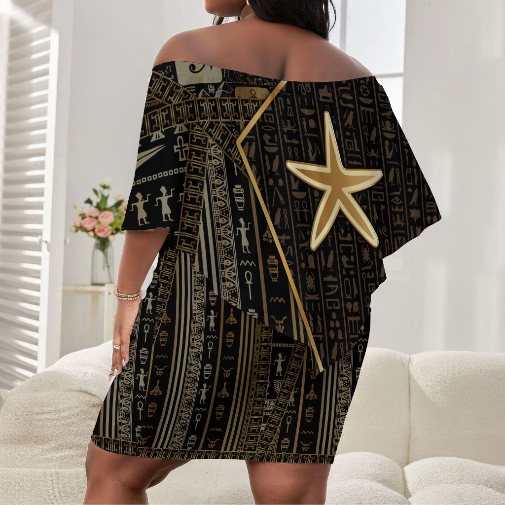 Egypt Seba Off Shoulder Short Dress Ancient Mythology Golden Star Royal