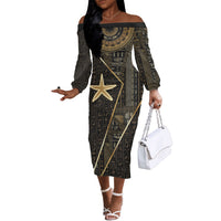 Egypt Seba Off The Shoulder Long Sleeve Dress Ancient Mythology Golden Star Royal