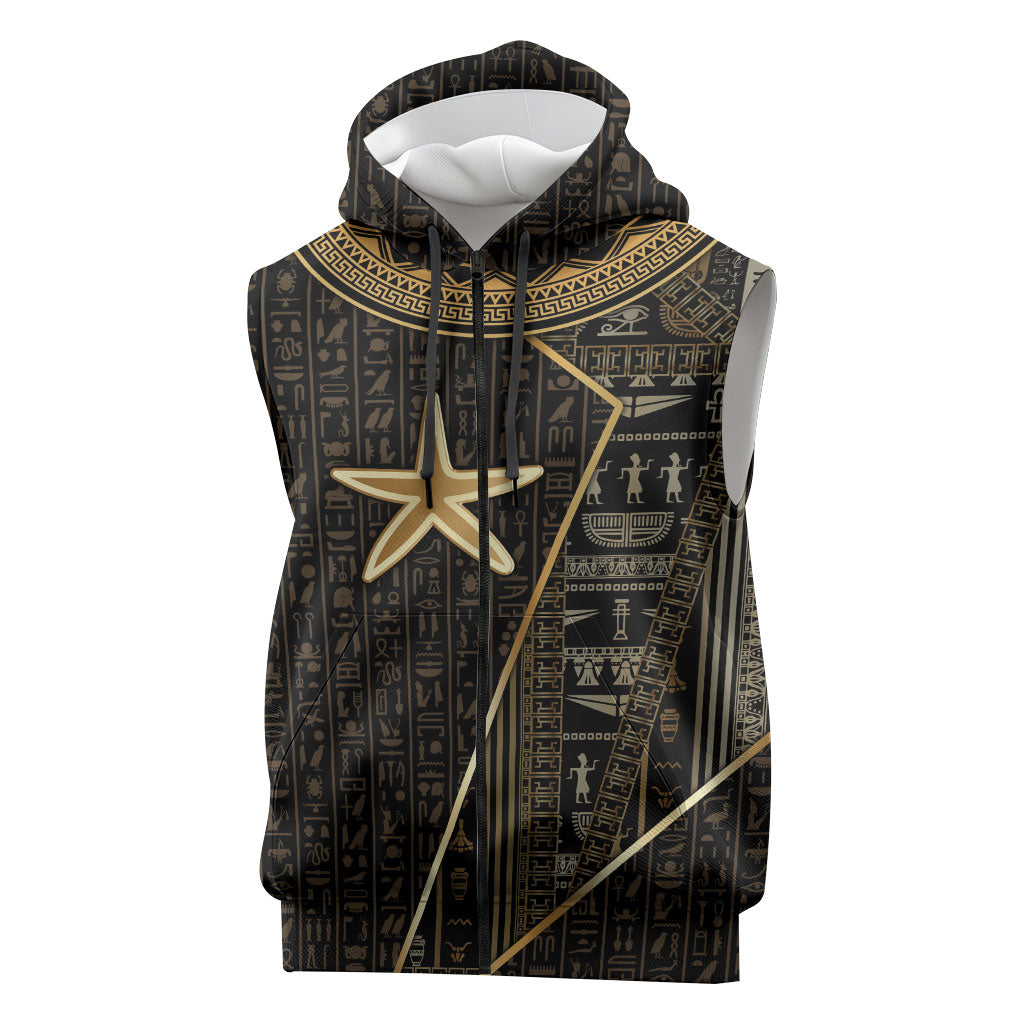 Egypt Seba Sleeveless Zip Hoodie Ancient Mythology Golden Star Royal