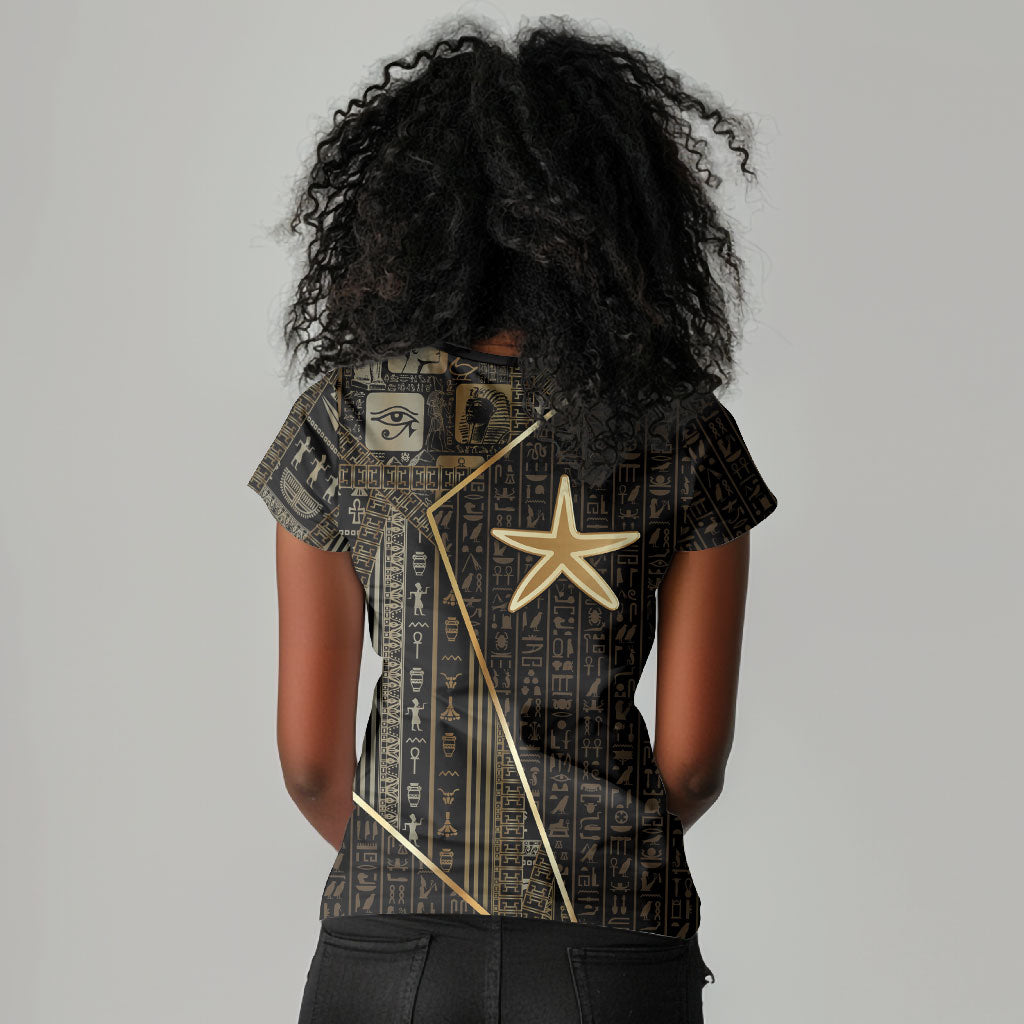 Egypt Seba Women V-Neck T-Shirt Ancient Mythology Golden Star Royal