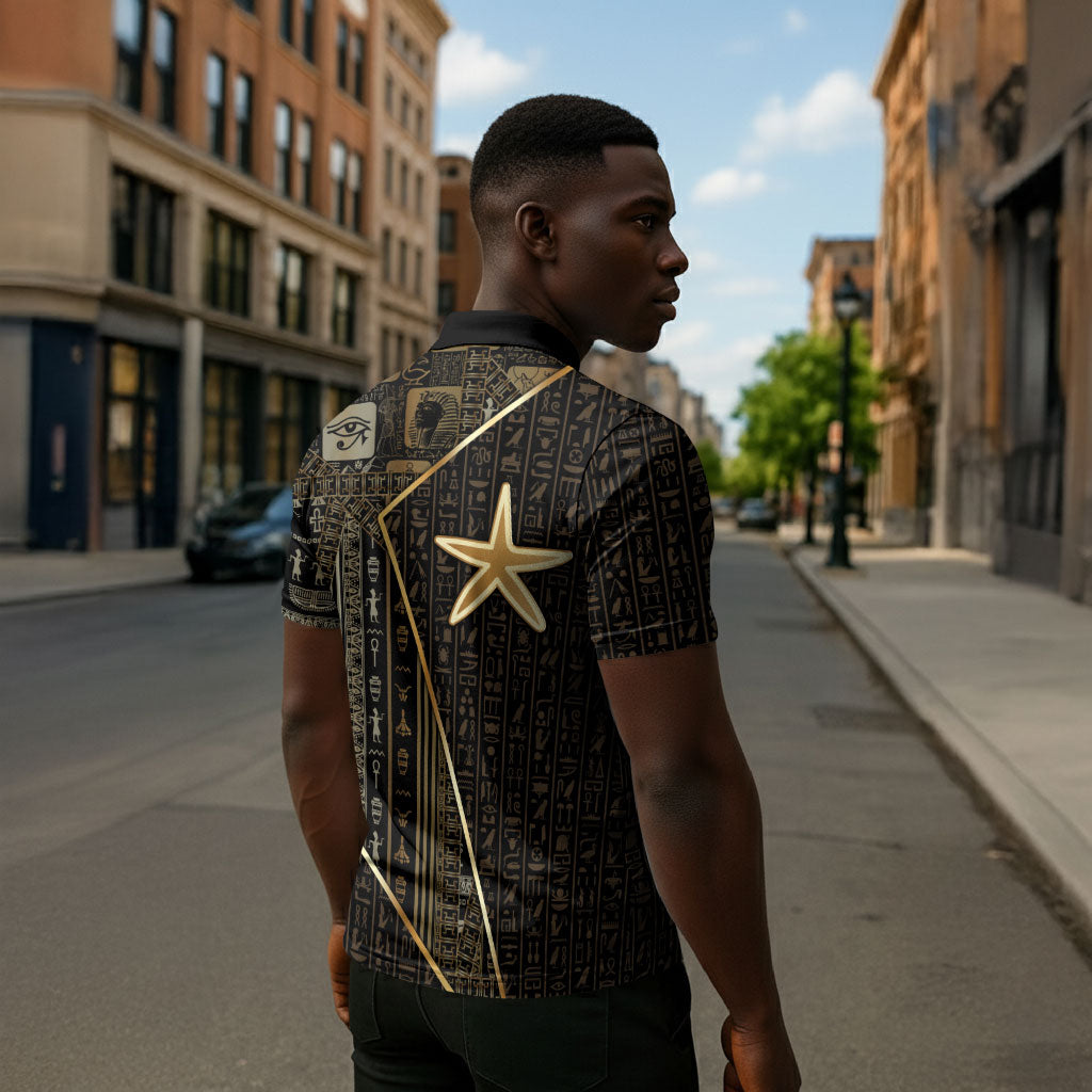 Egypt Seba Zipper Polo Shirt Ancient Mythology Golden Star Royal