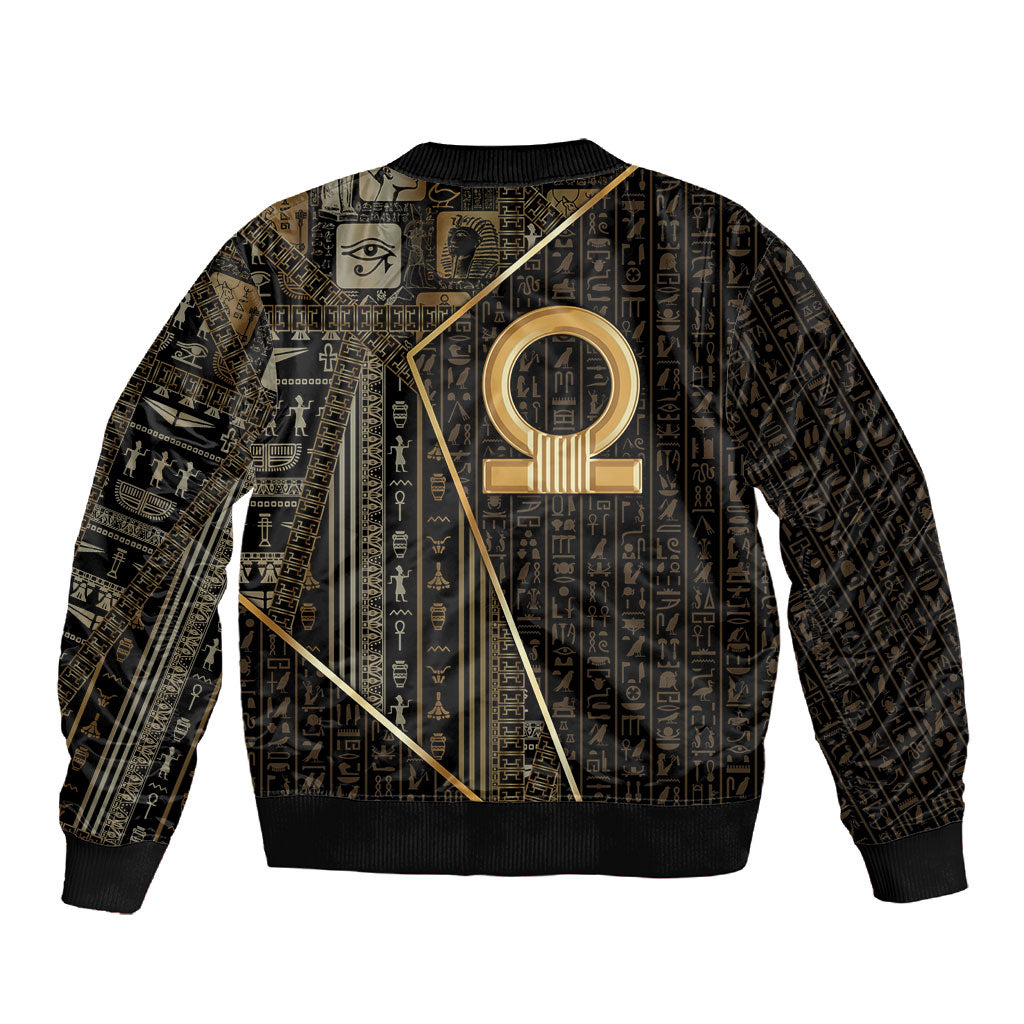 Egypt Shen Ring Sleeve Zip Bomber Jacket Ancient Mythology Eternally Protecting