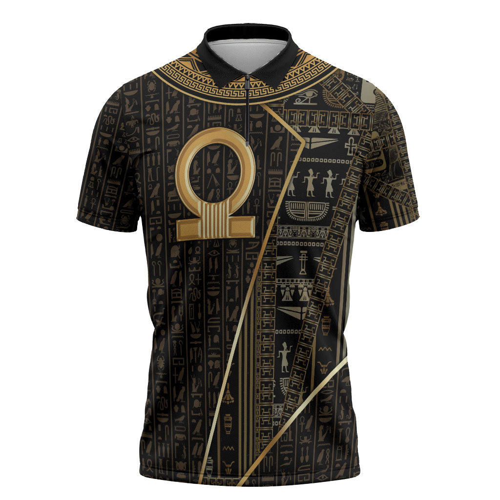 Egypt Shen Ring Zipper Polo Shirt Ancient Mythology Eternally Protecting