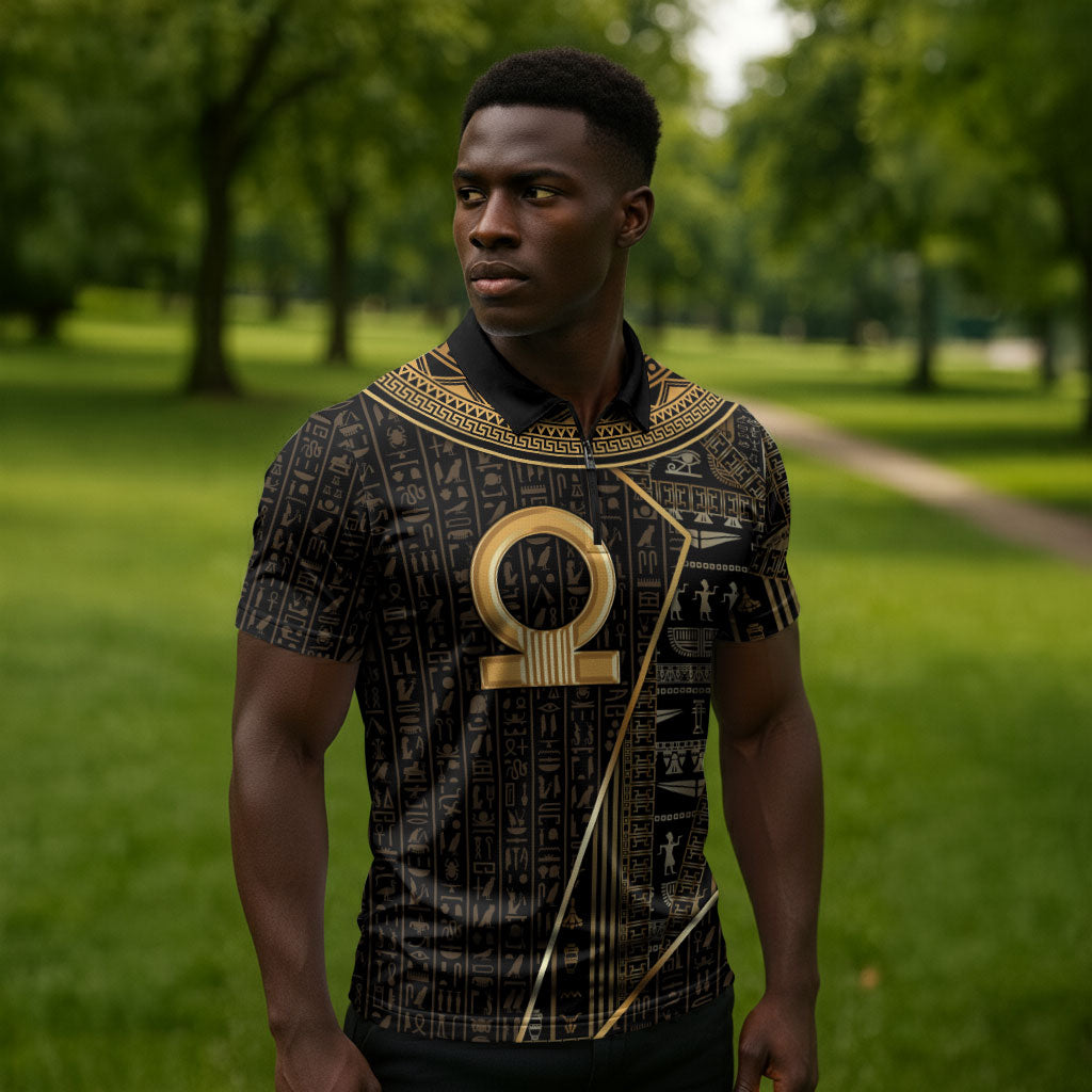 Egypt Shen Ring Zipper Polo Shirt Ancient Mythology Eternally Protecting