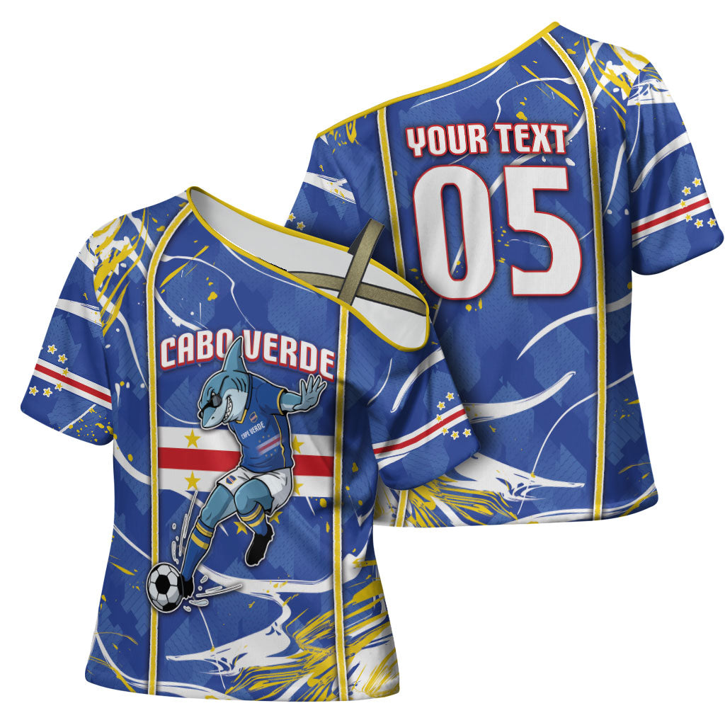 Custom Cape Verde Cross Shoulder Shirt Blue Shark National Flag