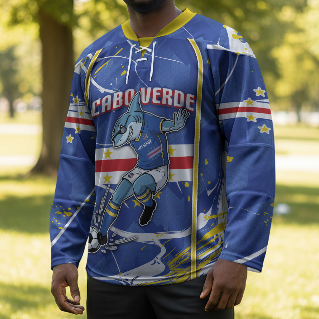 Custom Cape Verde Hockey Jersey Blue Shark National Flag