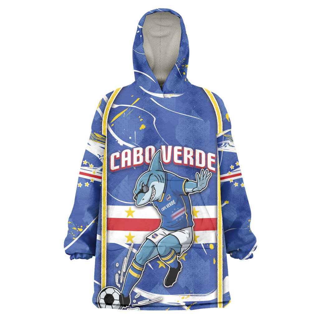 Custom Cape Verde Kid Wearable Blanket Hoodie Blue Shark National Flag