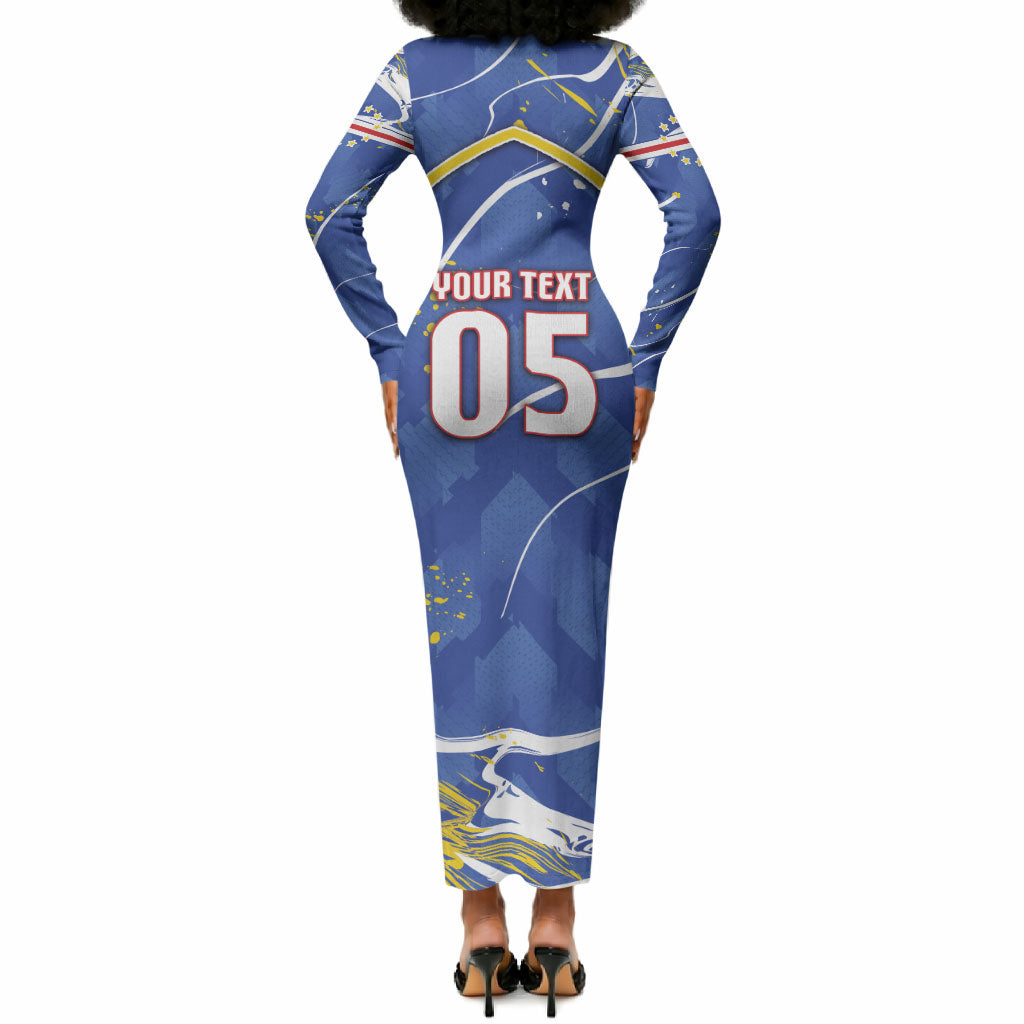 Custom Cape Verde Long Sleeve Bodycon Dress Blue Shark National Flag