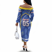 Custom Cape Verde Off The Shoulder Long Sleeve Dress Blue Shark National Flag