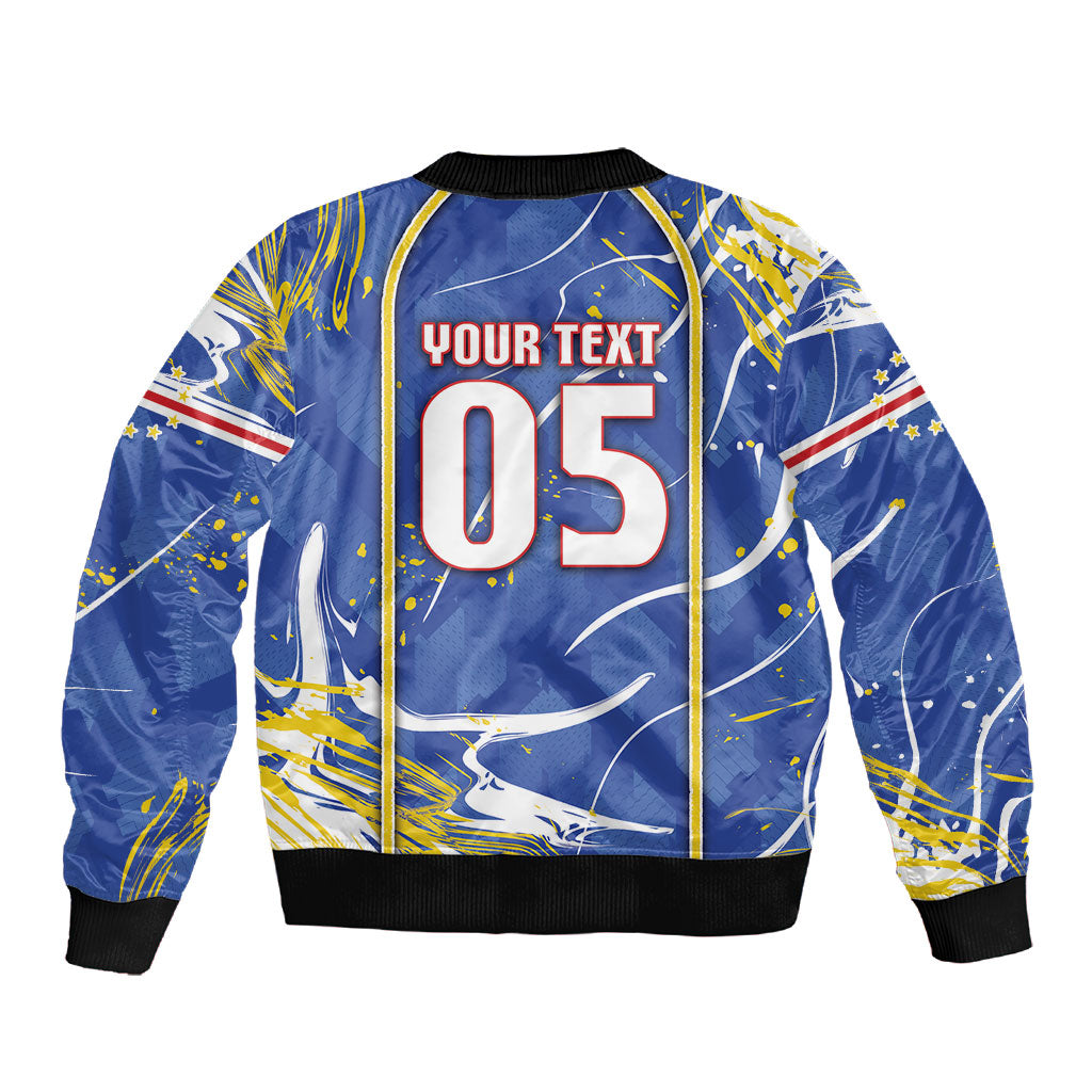 Custom Cape Verde Sleeve Zip Bomber Jacket Blue Shark National Flag