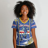 Custom Cape Verde Women V-Neck T-Shirt Blue Shark National Flag