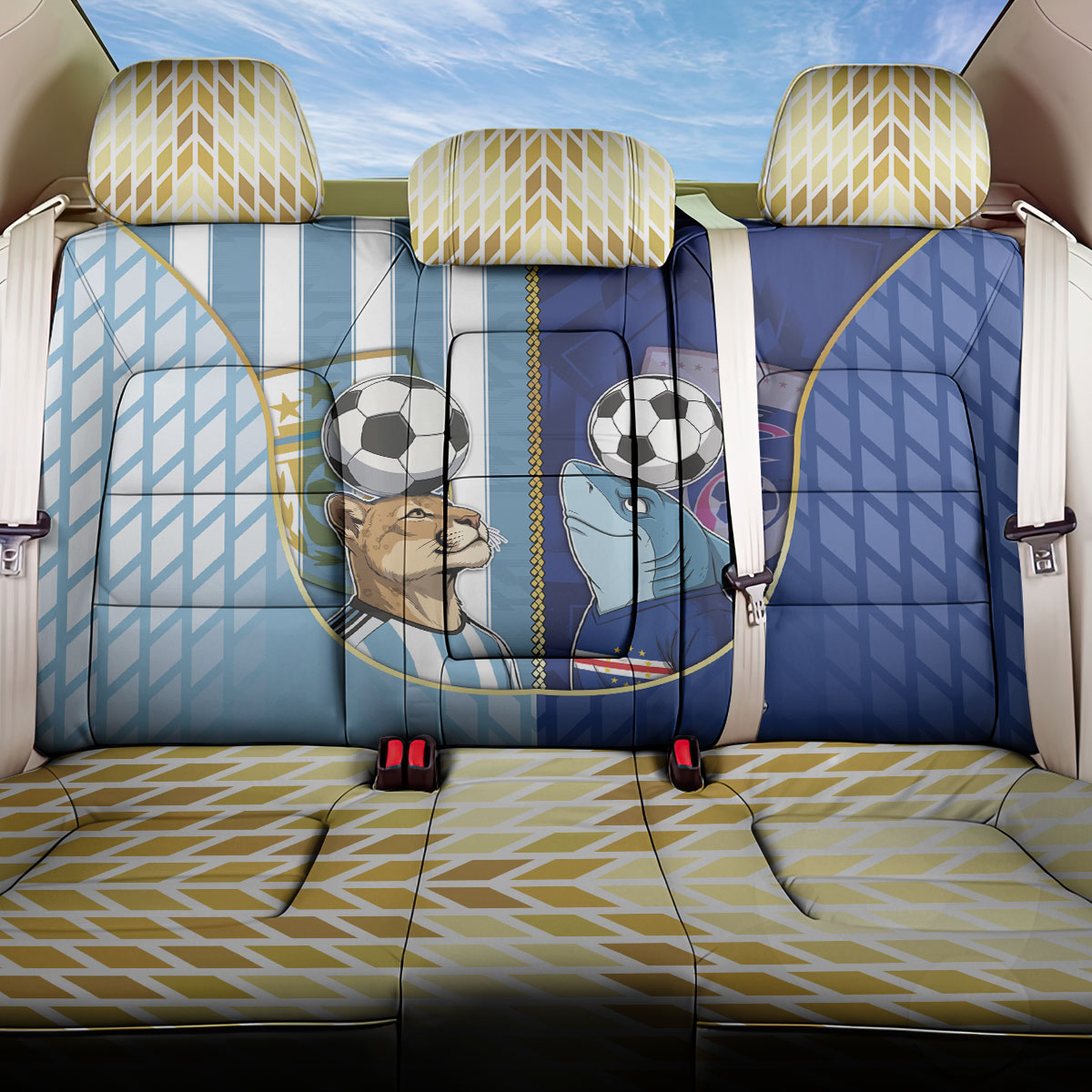 Argentine And Cape Verde Football Back Car Seat Cover Split Flag Puma Shark Soccer