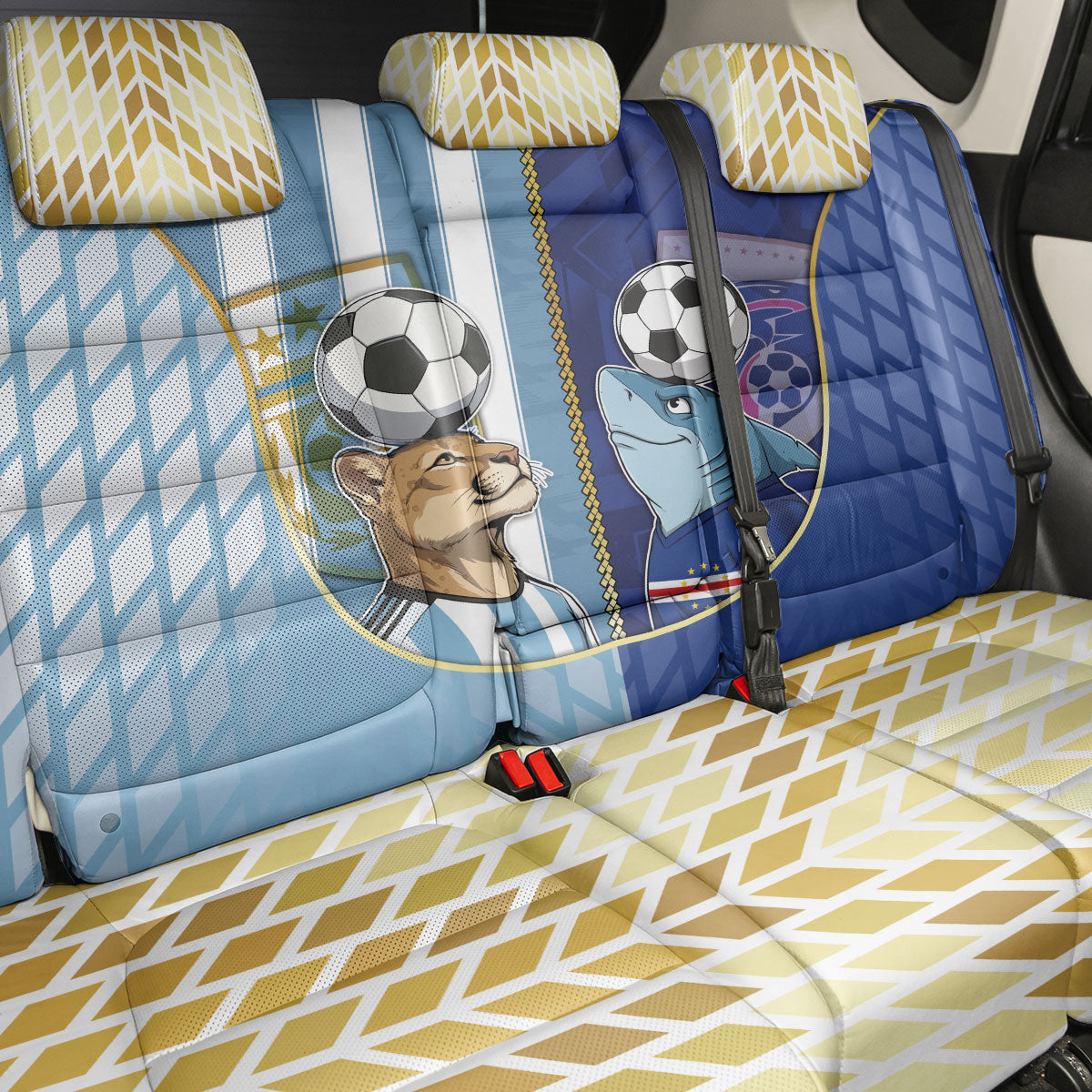 Argentine And Cape Verde Football Back Car Seat Cover Split Flag Puma Shark Soccer