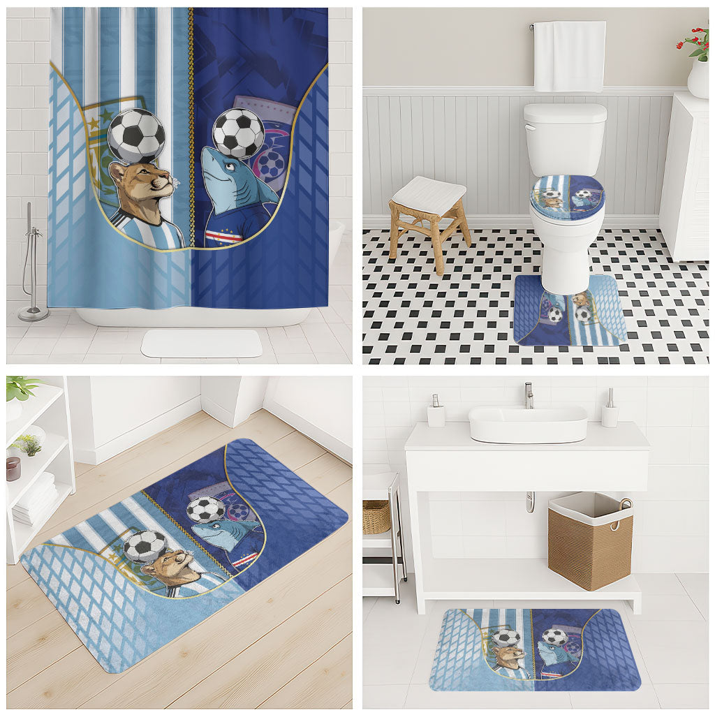 Argentine And Cape Verde Football Bathroom Set Split Flag Puma Shark Soccer