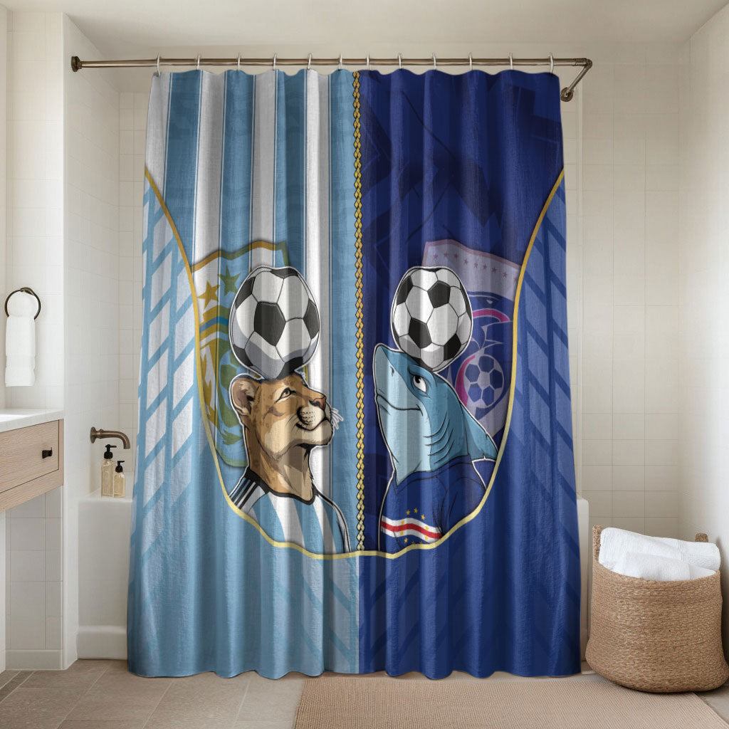 Argentine And Cape Verde Football Bathroom Set Split Flag Puma Shark Soccer