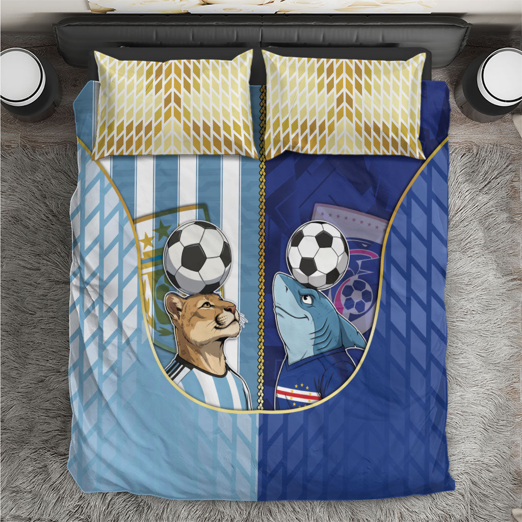 Argentine And Cape Verde Football Bedding Set Split Flag Puma Shark Soccer