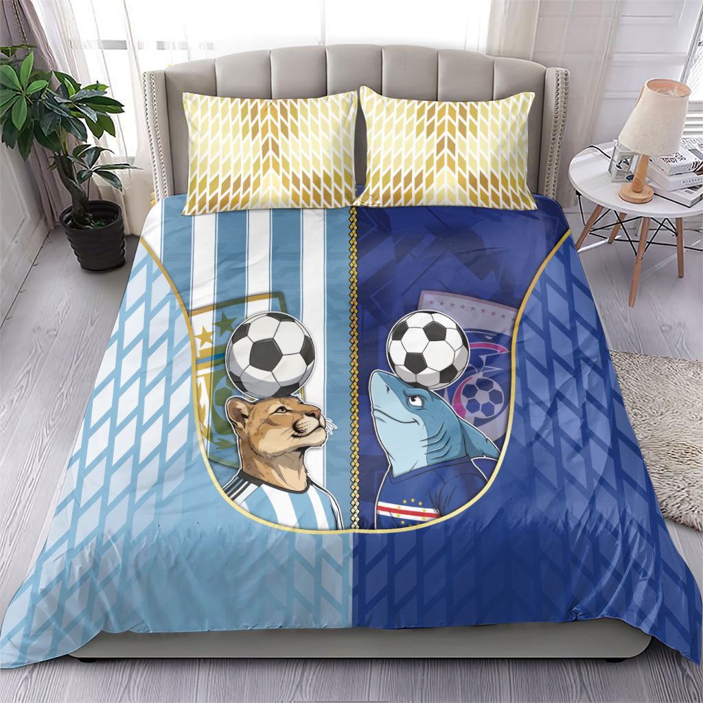 Argentine And Cape Verde Football Bedding Set Split Flag Puma Shark Soccer