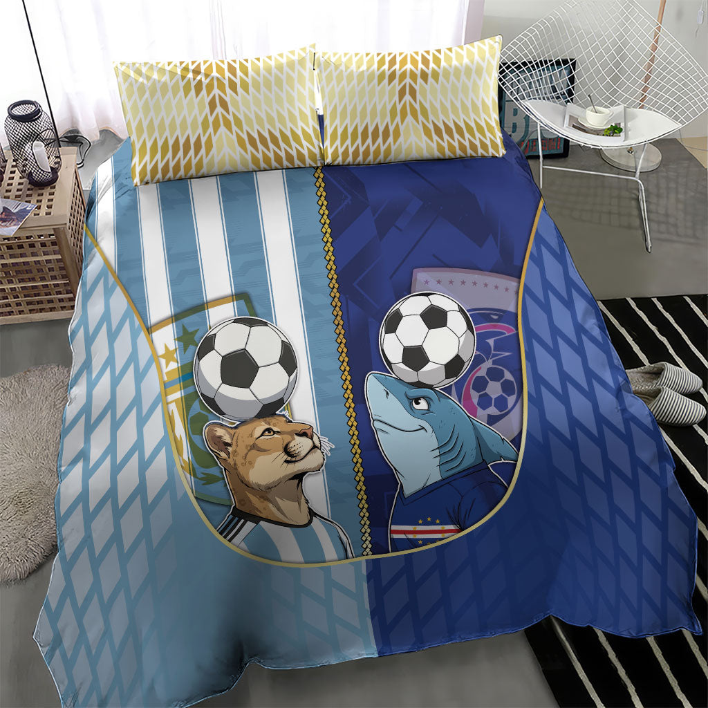 Argentine And Cape Verde Football Bedding Set Split Flag Puma Shark Soccer
