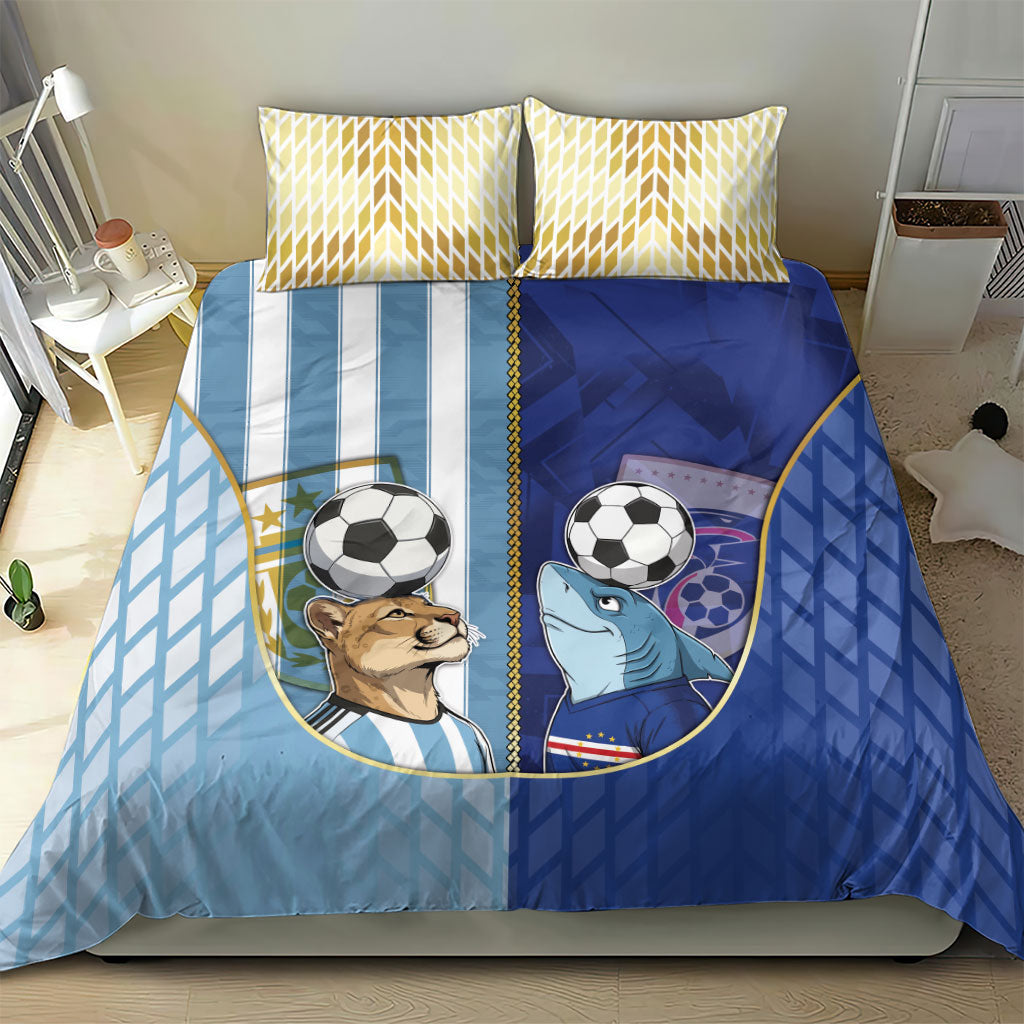 Argentine And Cape Verde Football Bedding Set Split Flag Puma Shark Soccer