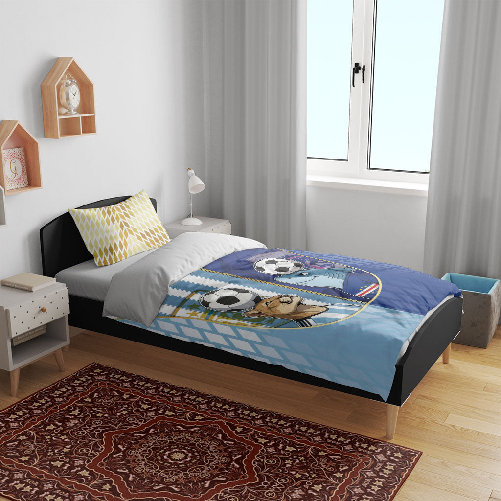 Argentine And Cape Verde Football Bedding Set Split Flag Puma Shark Soccer