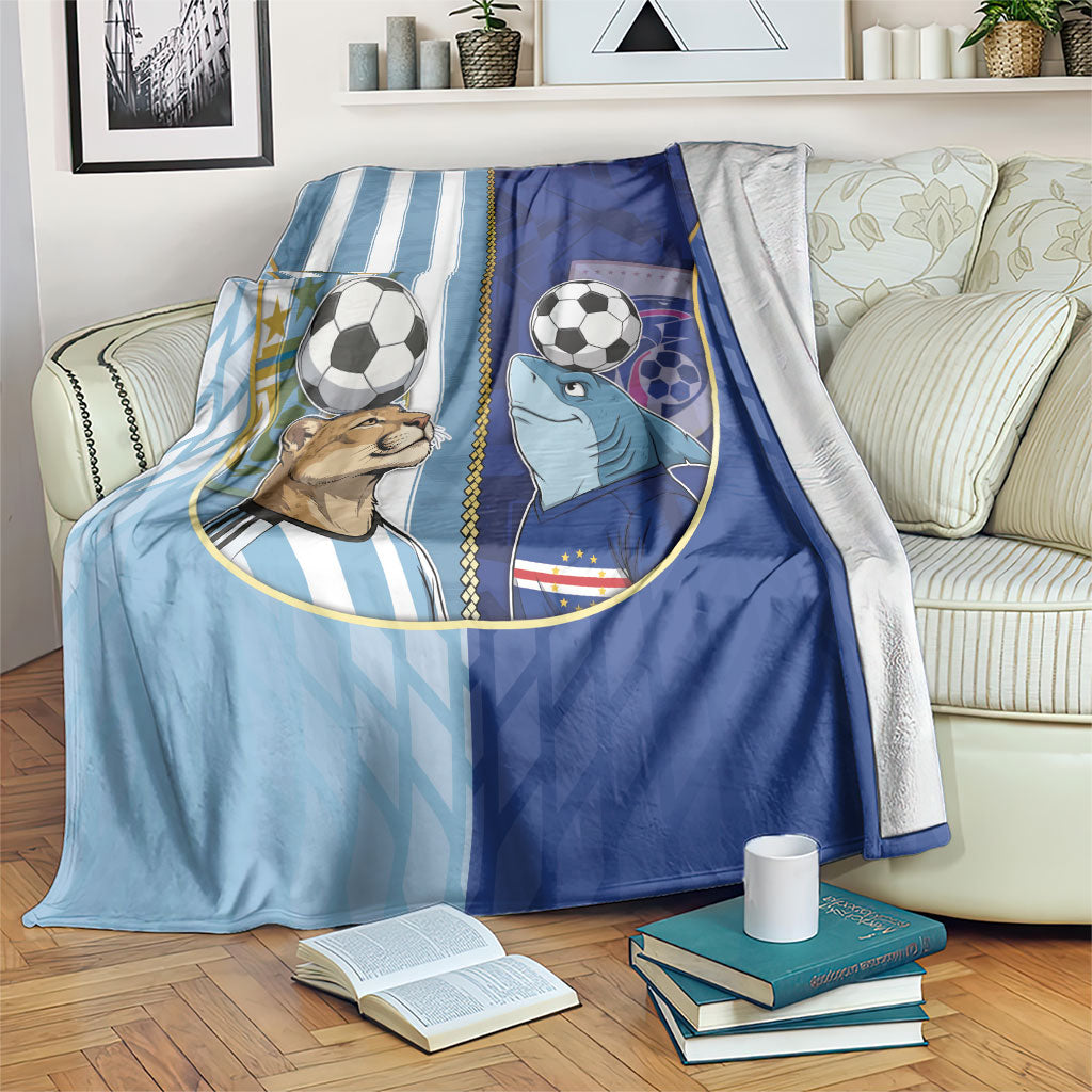 Argentine And Cape Verde Football Blanket Split Flag Puma Shark Soccer