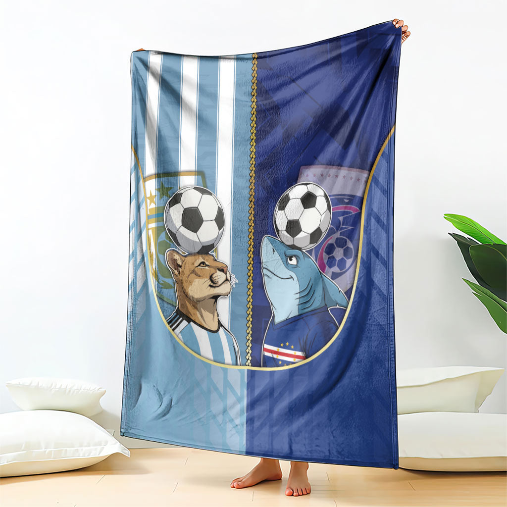 Argentine And Cape Verde Football Blanket Split Flag Puma Shark Soccer