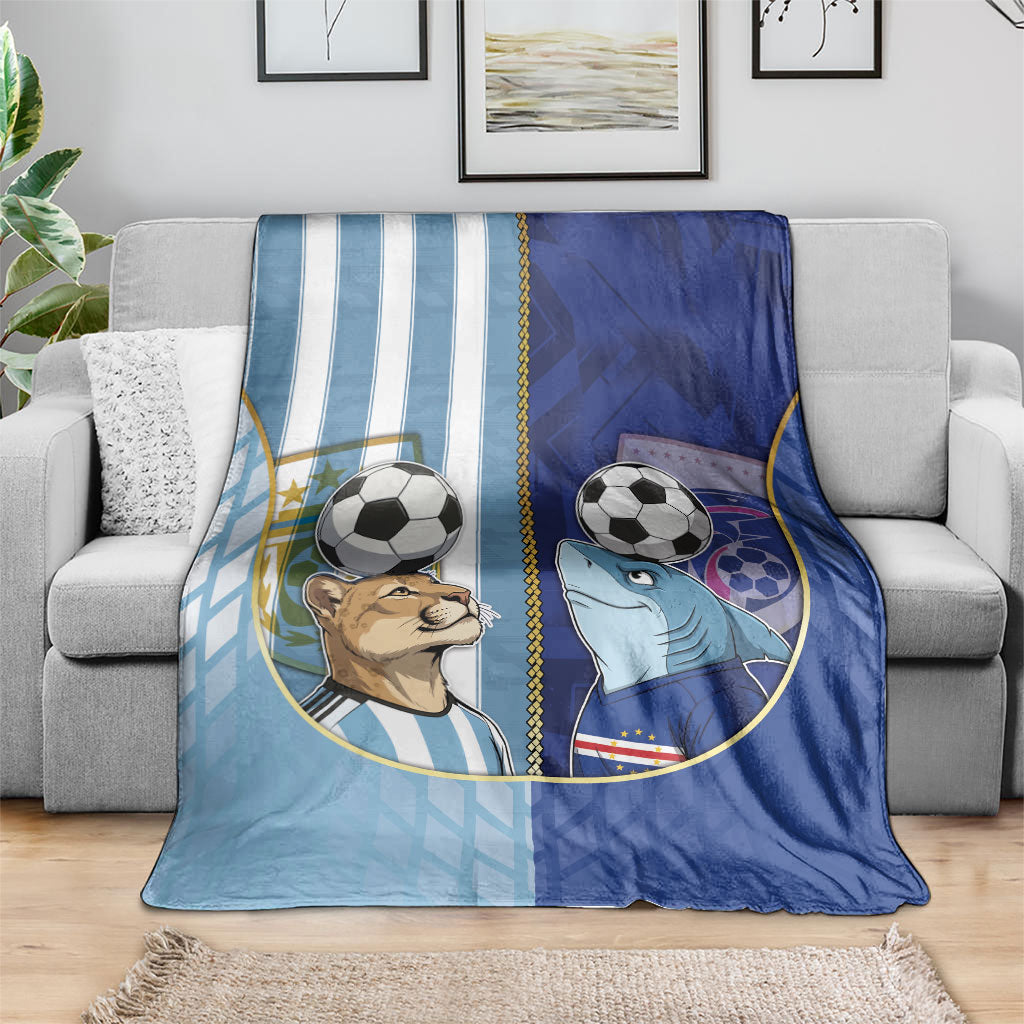 Argentine And Cape Verde Football Blanket Split Flag Puma Shark Soccer